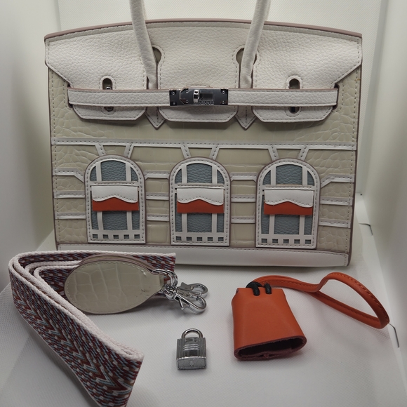 Handbags - Elegant Cream and Orange Women's Handbag
